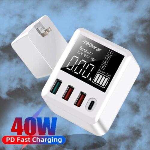 4 Ports PD Quick Charge QC3.0 Digital Display USB Charger Fast Phone Charging Adapter For iPhone 12 Pro Max Xiaomi 11 Huawei P40