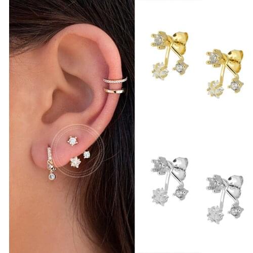 925 Silver Ear Needle Fine Star Long Stud Earring for Women Clear Zircon CZ Fashion Fine Jewelry Line Star Crystal Jewelry Gift
