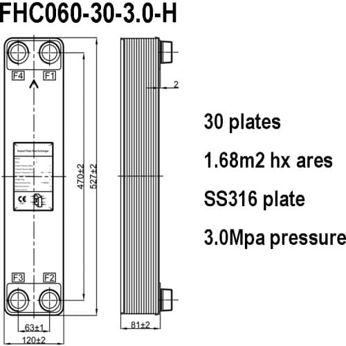1.68m2 Heat Transfer Areas 30 Plates 316 Stainless Steel Brazed Plate Heat Exchanger, Water To Water Heat Exchanger