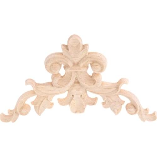 1pc 8.5cm Woodcarving Corner Decal Wooden Figurines Crafts Corner Appliques Frame Onlay Wall Door Furniture Decorative