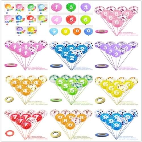 10PCS12 Inch Digital Balloon Latex Balloon Multicolored Sequin Childrens Birthday Party Decoration Wedding Anniversary