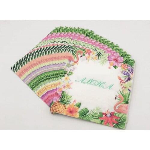 20pcs/lot Hawaii Green Leaf Pink Flamingo Paper Napkin Towels