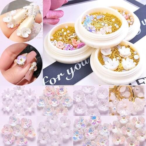 20pcs Shell Flower 3/5/8-petal Natural Mother Of Pearl Shell Carved Flower 1 Jar DIY Mixed Shell Flower Rivet Caviar 6/8/10/11mm