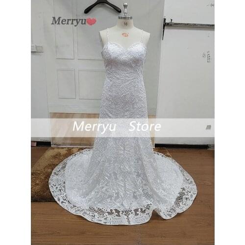 2020 New White Embroidery Lace Mermaid Wedding Dress Spaghetti Straps Bohemian Bridal Gowns Long Train Dess Vestido De Novia