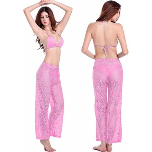 2021 Sexy Womens Beach Wear Leisure Loose Style Adjustable Waist - Tie Floral Sexy Long Lace Beach Pant Thin Beach Suit Thin