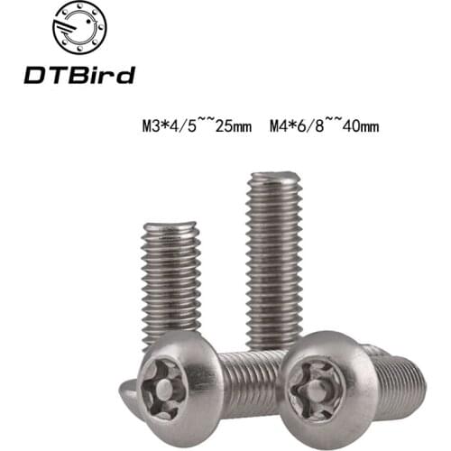 50 pc/lot SUS304 Inside plum flower belt pillar type anti-theft bolt M3,M4 stainless steel pan head torx machine security screw
