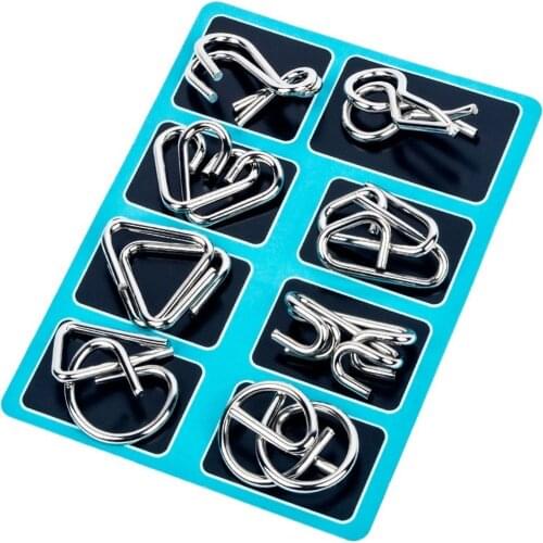8Pcs/Set Metal Montessori Puzzle Wire IQ Mind Brain Teaser Puzzles Children Adults Interactive Game Reliever Educational Toys