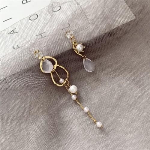 Crystal Water Drop Asymmetric Clip on Earrings No Pierced Long Chain New Earrings