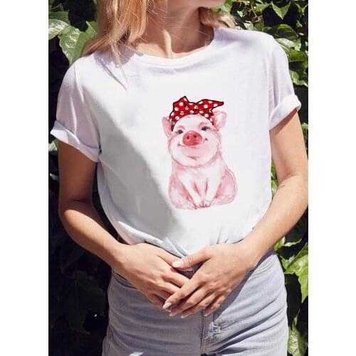 Bandana Pink Pig Graphic Tees Women Harajuku Cute Women T-shirt Summer Short Sleeve Streetwear Vintage Tops Camisetas Mujer