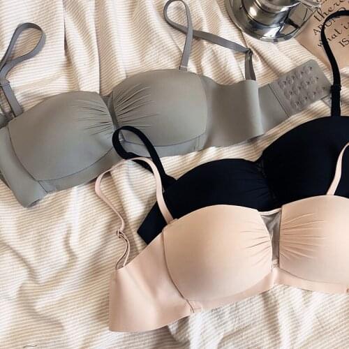 Thin tube top no steel ring bra thin gather-up invisible bralette beautiful back hollow underwear breathable and seamless