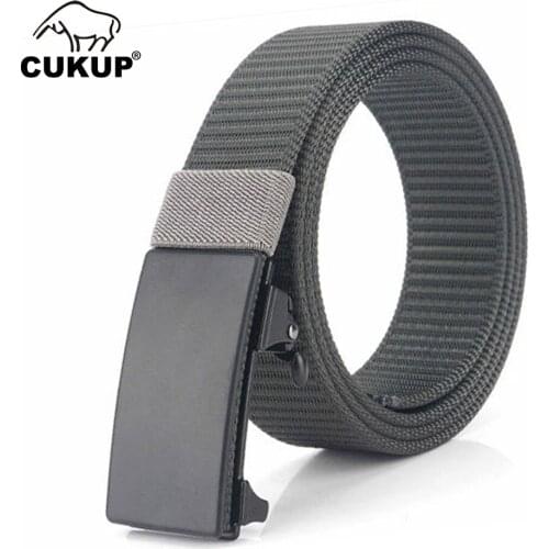 CUKUP Black Blank Smooth Buckle Metal Mens Nice Quality Grey Nylon Belt Jeans Accessories Men 34mm Width 2020 New Design CBCK184
