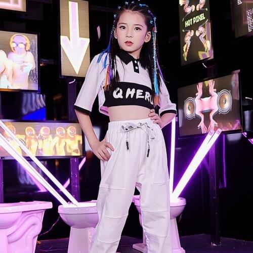 Children White Clothes Catwalk Show Wear Street Dance Costume Girls Hip Hop Handsome Clothing Jazz Dance Performance