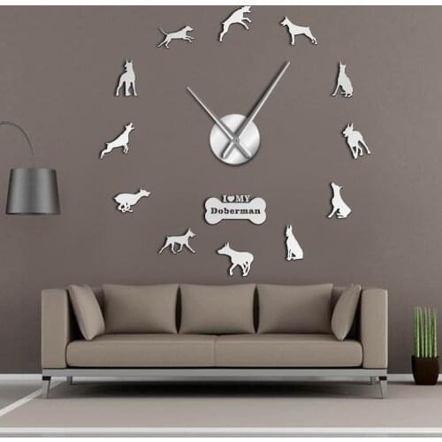 Doberman Pomeranian Rottweiler Poodle Pitbull Siberian Husky Jack Russel Popuar Dog Breeds DIY Giant Wall Clock Puppy Home Decor