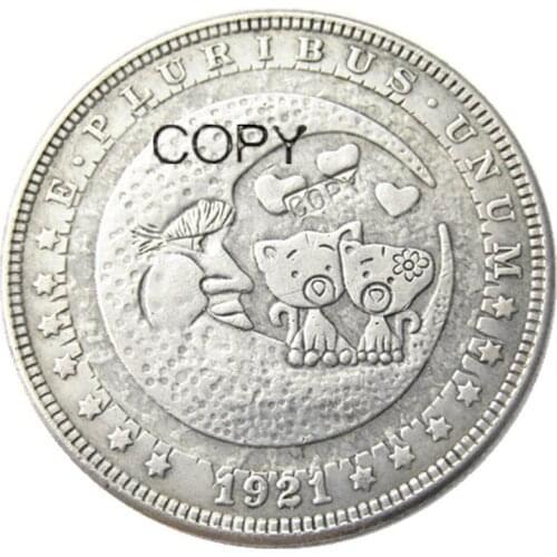 HB(80)US 1921 Morgan Dollar skull zombie skeleton hand carved Silver Plated Copy Coins