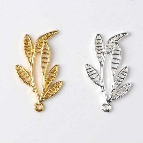 10 PCS 17*32mm Metal Alloy Gold Silver Color Leaves Pendant Connectors Charm DIY Findings For Jewelry Making