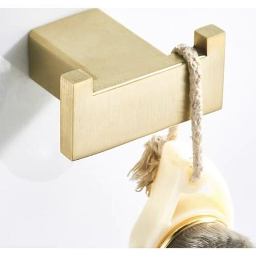 Robe Hooks Gold/Black Stainless Steel Double Hooks Towel Bath Ball Hooks Hat Hooks Wall Clothes Hanger Hook Bathroom Hardware