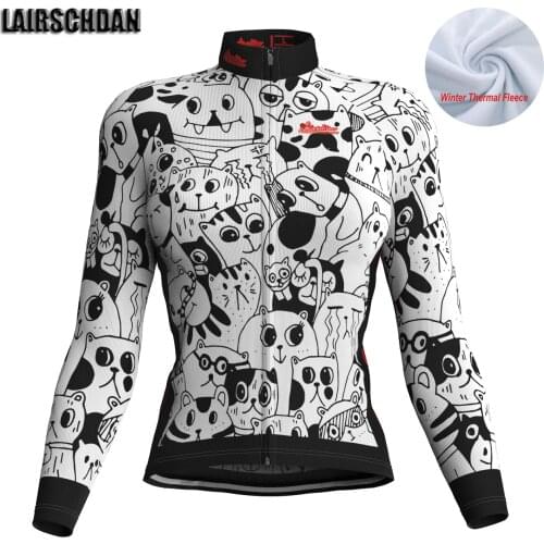 LairschDan Women Winter Thermal Fleece Cycling Jersey Long Sleeve Maillot Ciclismo Cartoons Bicycle Jacket Warm Mtb Bike Clothes