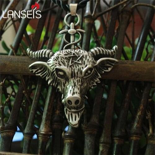 Lanseis10pc Sabbatic Goat Amulet Cord Necklace Baphomet Necklace pendant 38mm