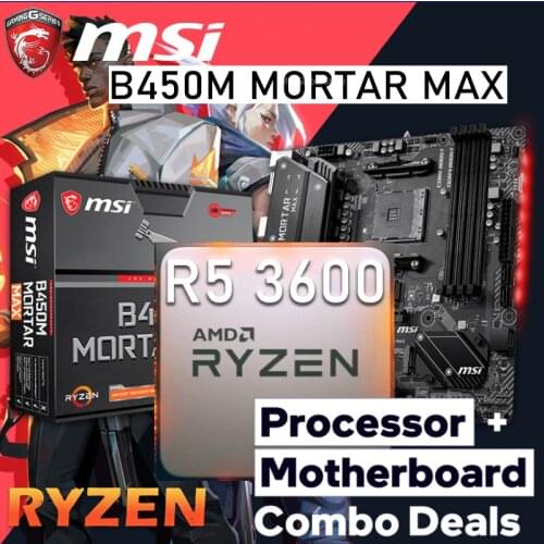 MSI B450M MORTAR MAX Gaming Motherbaord Combo Ryzen Kit AMD B450 AMD Ryzen 5 3600 Motherbord Combo AMD B450 OC Placa-mãe HIFI