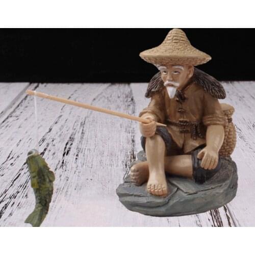 Cute Small Fisherman Figurines Sitting Garden Statue Bonsai Miniature Landscape Figure Indoor Sculpture Patio Ornaments