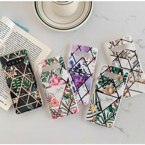 Fashion Plating Geometric IMD Flower Soft TPU Phone Case for Samsung Note 9 10 20 Plus 20 Ultra Floral Plants Leaves Back Cover