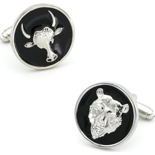 Mens Bear & Bull Cuff Link Copper Material Black Color Stock Market Design