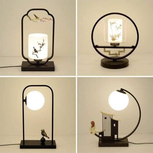 Chinese Style Bird Table Lamp Bedroom Bedside Modern Glass Desk Lamps for Living Room Hotel Study Home Decor Reading Lighting