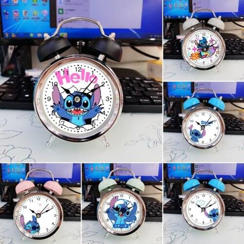 2.5 Inch Disney Stitch Alarm Clock Electronic Round Number Double Bell Desk Table Digital Quartz Clock Home Decoration Portable