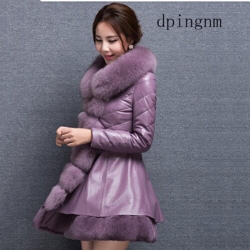 2018 New High Quality High Imitation Silver Fox Fur Coat PU Sleeves Warm Winter Coat Fox Coat Big Yards Overcoat