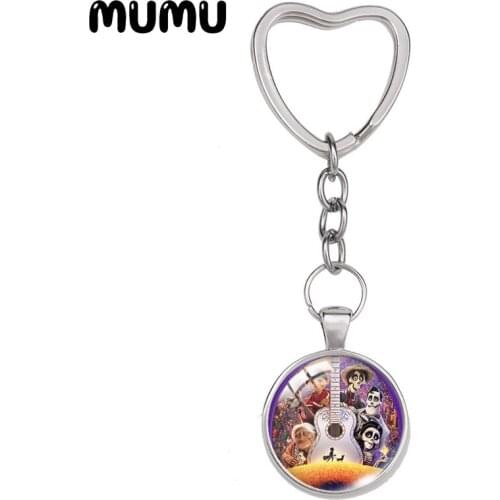 2021 New Coco Heart Keyring Love Music Keychain Glass Dome Cabochon Jewelry Gifts Children