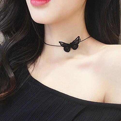 New White / Black Lace Butterfly Choker Necklace Charm Jewelry Women Accessories Wholesale Insect Rope Clavicle Chain Necklace