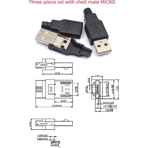 5PCS USB male head three short shell with plastic