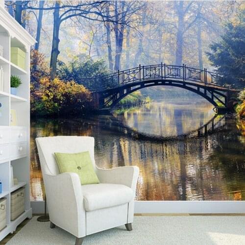 Custom natural scenery Wallcoverings,Forests and bridges,3D photo mural for living room bedroom background wall papel de parede