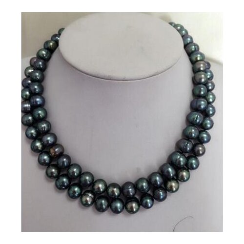 Stunning 10-11mm baroque black green multicolor pearl necklace 32INCH