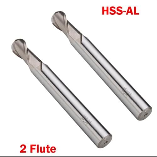 R6 R8 R10 Radius 6mm 8mm 10mm 2Flute HSSAL CNC Cutting Tool Router Bit Ball Nose End Mill Milling Cutter