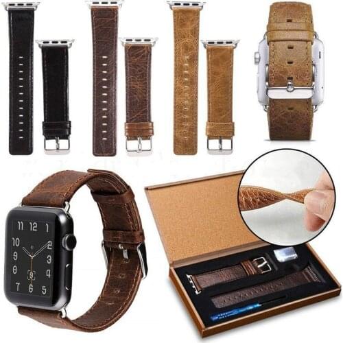 Genuine Cowhide Leather Strap for Iphone Apple 1/2/3/4 Iwatch Men Women Watch Band Vintage Crazy Horse 42mm 38mm Smart Bracelet