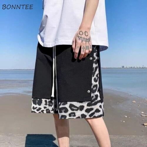 Shorts Women Pockets Cool Fashion Casual Daily Leopard High Waist Elastic Ulzzang Chic Harajuku Loose All-match Design Patchwork