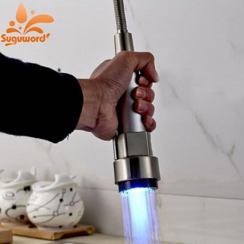 LED Brushed Nickel Kitchen Faucet Replacment High Pressure Shower Head Sprayer