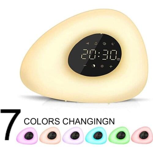 LED Colorful Change Color Atmosphere Light Wake Up Alarm Clock Sunrise Alarm Clock Smart Touch Light Control RGB