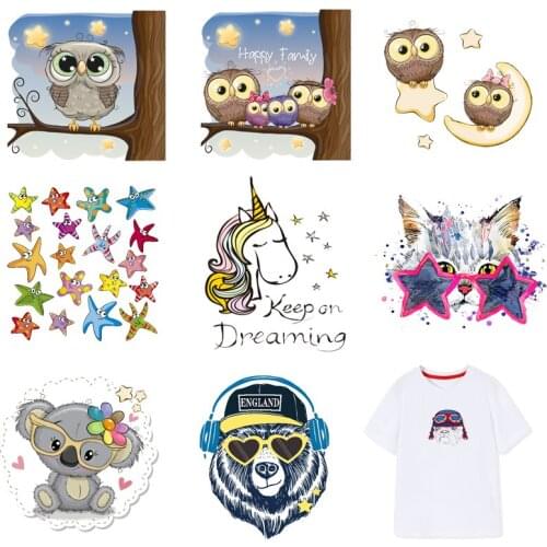 Iron-on Transfers for Clothing Patches Clorhing Stickers Stripe Dress Diy Owl Patch Vinyle Thermocollant Flex Fusible Transfer I