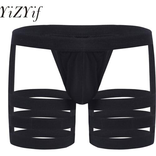 YiZYiF Fashion Sexy Mens Bikini G String Thong Underwear with Cock harness Bulge Pouch Leg Ring Gay Males Lingerie Underpants