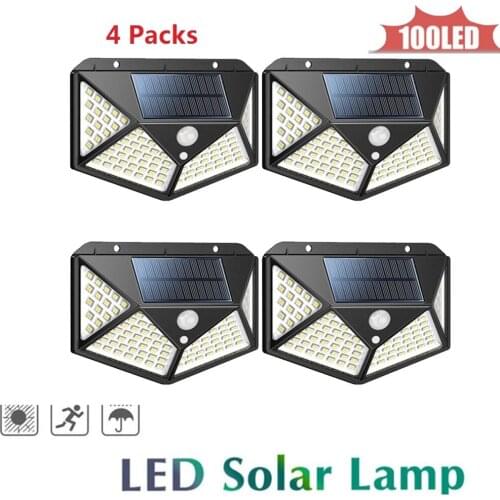 1-4pcs 100LED light PIR Motion Sensor Outdoor Waterproof Solar Powered lamp Waterproof Wall Garden Yard Path Decoration 4 side