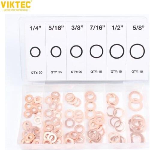 Viktec 110PC Copper Washer Assortment 6-16mm Hydraulic Fitting Seal Sump Ring Plug