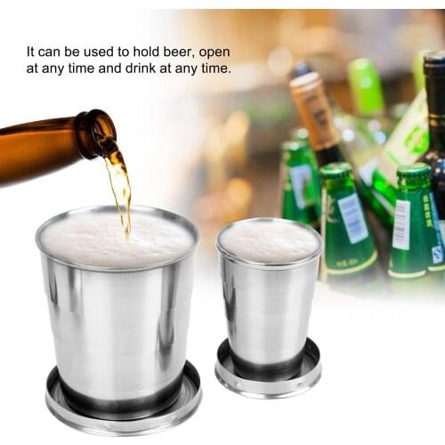XINCHEN Collapsible Cups With Keychain For Outdoor Travel Retractable Telescopic Stainless Steel Folding Cup