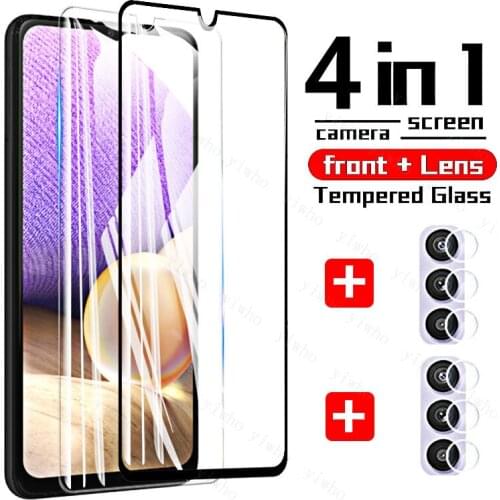 4 In 1 Tempered Glass for Samsung Galaxy A32 5G A22 A12 A42 A02s A52 A72 A82 Screen Protector Camera Lens Film A 32 42 4g Glass