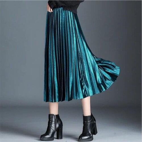 New 2020 women Spring Autumn mid-calf skirt vintage solid pleated skirt Plus Size Velour skirt M-6XL