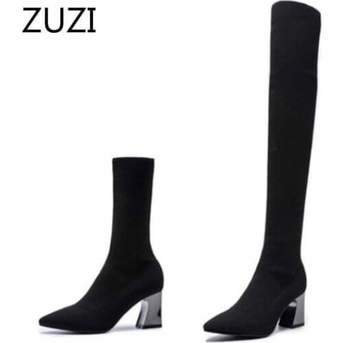 ZUZI 2020 Wool Stretch Boots Womens Over-the-knee Thin Stocking Boots Thick High-heeled Thin Boots Socks Boots Short Boots