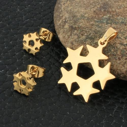 Fashion Star Style Stainless Steel Jewelry Sets For Women Gold Color Pendants And Earrings SFXZBNAF