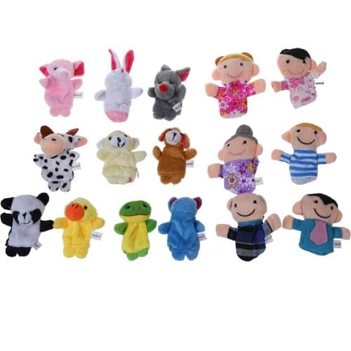 16pc History Finger Puppets 10 Animals 6 People Family Members Educational Toys