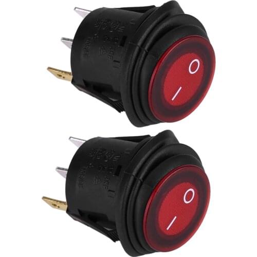 2pcs On-OFF 12V 20A 3 Pin Sealed Car Auto Boat Marine Round Toggle SPST Rocker Switch Push Button Waterproof With LED
